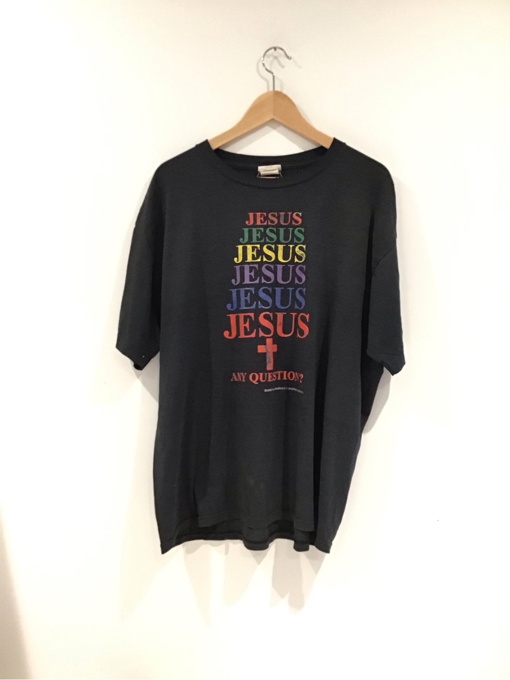 Jerzees Black Tee with Rainbow Stacked 'JESUS' Graphic